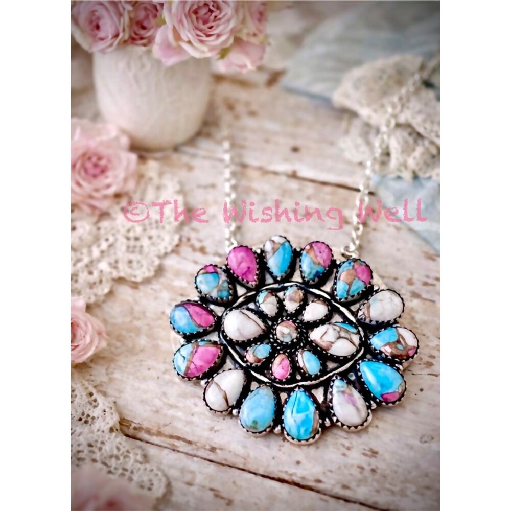 Cotton Candy Statement Boho Sterling Silver Pendant 2” WOW! y